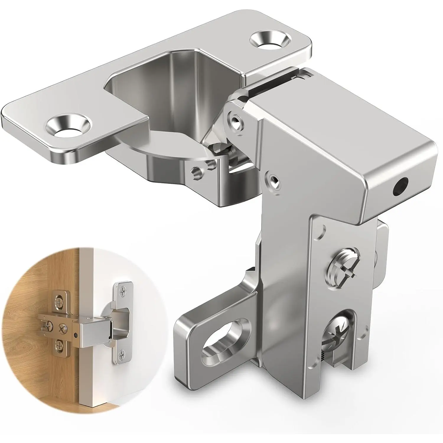 Frame-mounted cabinet hinge, soft closing 105° Built-in hidden cabinet, sliding bottom panel, smooth and silent hardware with soft-close function, 3D heavy-duty design, suitable for blind corners, kitchens, and cabinets
