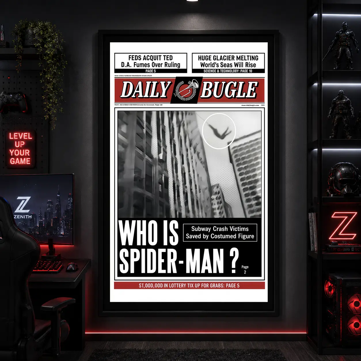 S-M Movie Newspaper Canvas Poster, Superhero Inspired Wall Art Print, Vintage Newspaper Style Comic Decor, Trendy Cinematic Aesthetic for Bedroom Dorm Game Room Man Cave, Fan Lover Collection Gift, Framed or Unframed Canvas