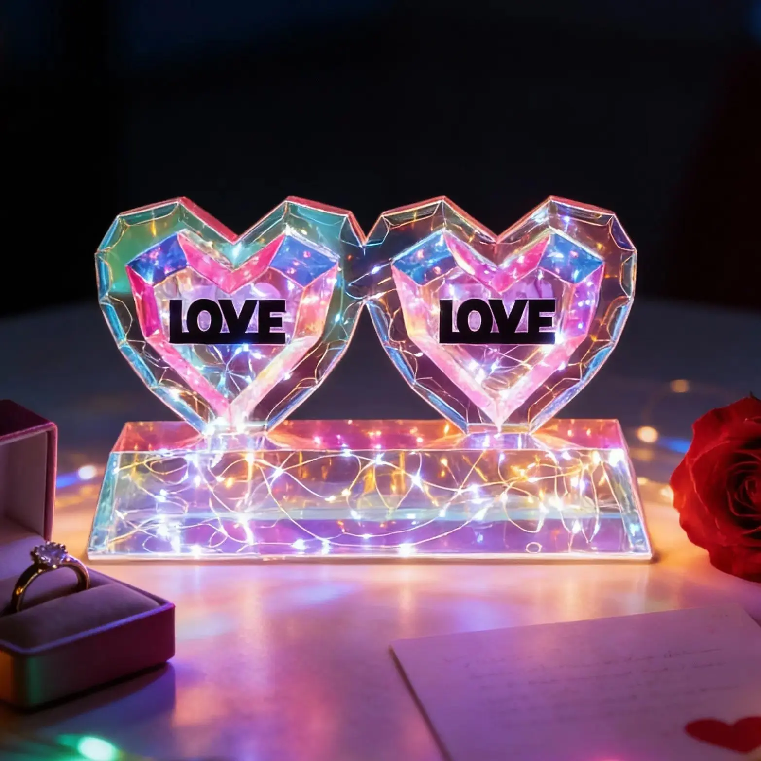 USB-Powered Pink Heart LED Decorative Lights - Valentine's Day Ambient Lighting with Romantic Glow for Indoor Use, Elegant Gift Box Packaging, Ideal for Weddings, Proposal Parties, Festive Gifting