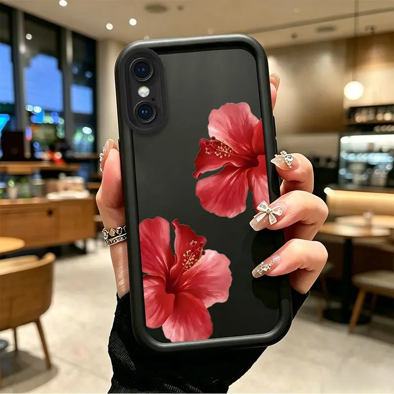 Phone case for iphone X XS XSMAX TPU Gift Shockproof Vibrant Red Hibiscus Floral Phone Case Full cover protection Celestial Eye Layered Phone Case BOJTN4S9