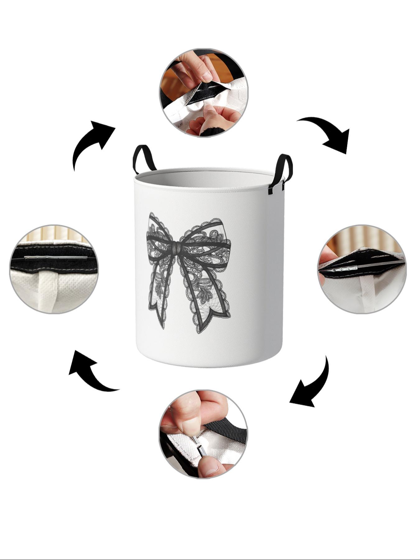 Laundry Basket with Bow Print Design and Handle, Durable Foldable Large Capacity Laundry Storage Basket, Ideal for Toy Storage and Home Organization, Clothes Storage Basket