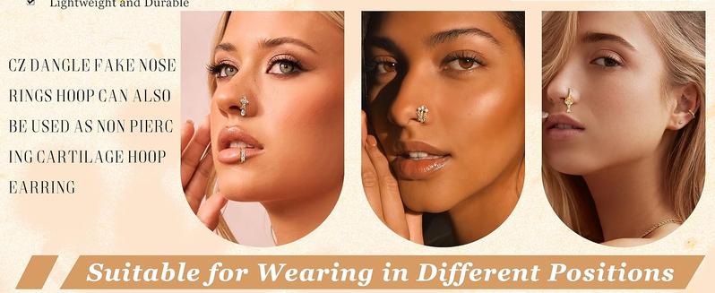 MILACOLATO Nose Cuff Fake Nose Ring Hoop Clip on Nose Ring CZ Dangle Fake Nose Rings Cartilage Tragus Ring Nose Cuff Non Piercing for Women Men