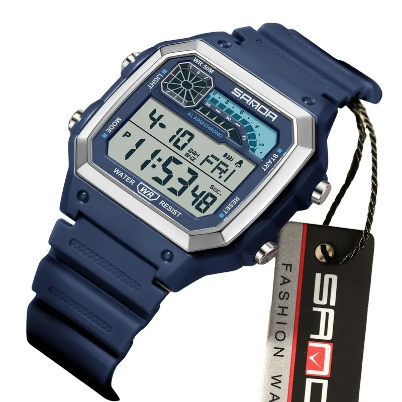 Men's Casual Sporty Fashion Digital Watch with Luminous Dial & Alarm Clock Countdown Function, Waterproof LED Digital Wristwatch with Box, Fashionable Waterproof Watch, Fashionable Stylish Watch