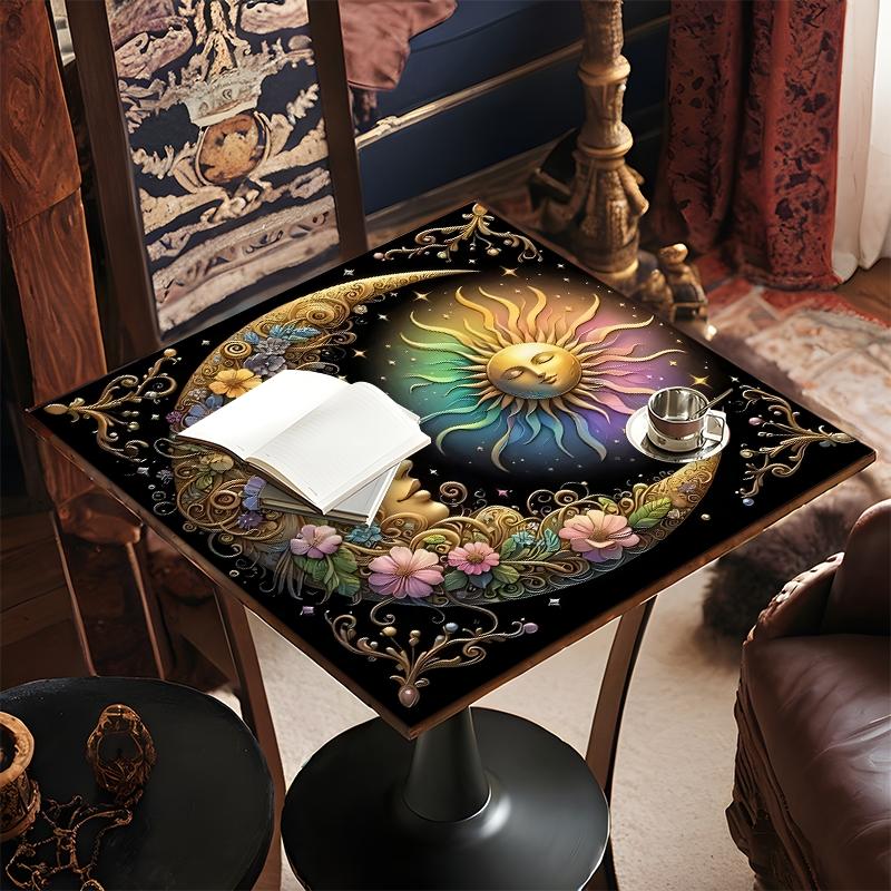 Mandala Sun & Moon Pattern Tarot Tablecloth, Tarot Card Witchcraft Astrology Divination Board Tablecloth, Gift Packaging Supplies for Party Decor, Halloween