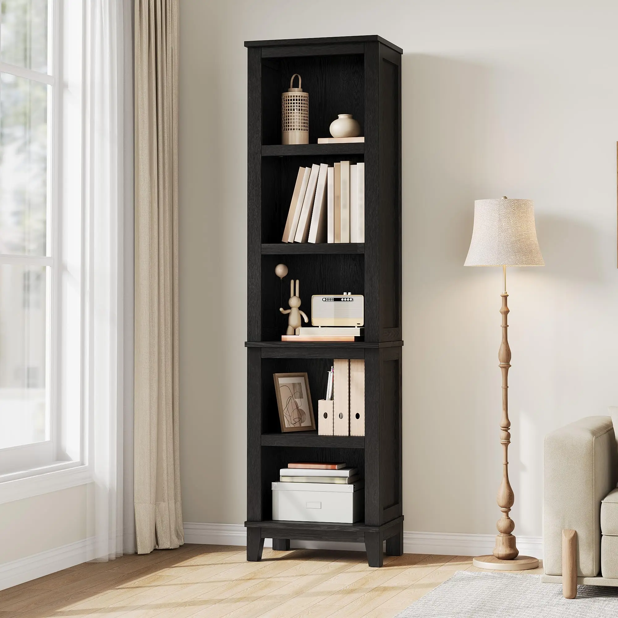 71" Farmhouse Bookcase, 5-Tier Bookshelf with Adjustable Shelves | Adjustable Shelves, Easy Assembly