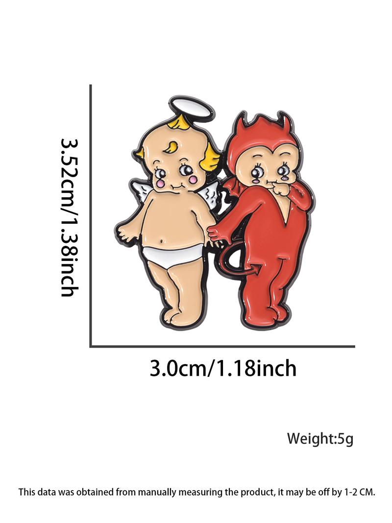 Cute Couple Design Brooch, Fashion Alloy Badge for Clothes, Creative Cartoon Angel & Devil Design Brooch, Fashion Accessories for Women & Men, Valentine's Day, Gift