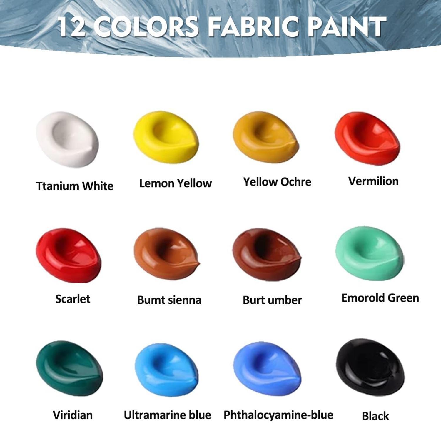 Colorful Fabric Paint Set, 12/24 Colors Fabric Paint with Brushes, Non-toxic Slick Painting Set for Adults, Beginner & Artists, Diy Painting Supplies