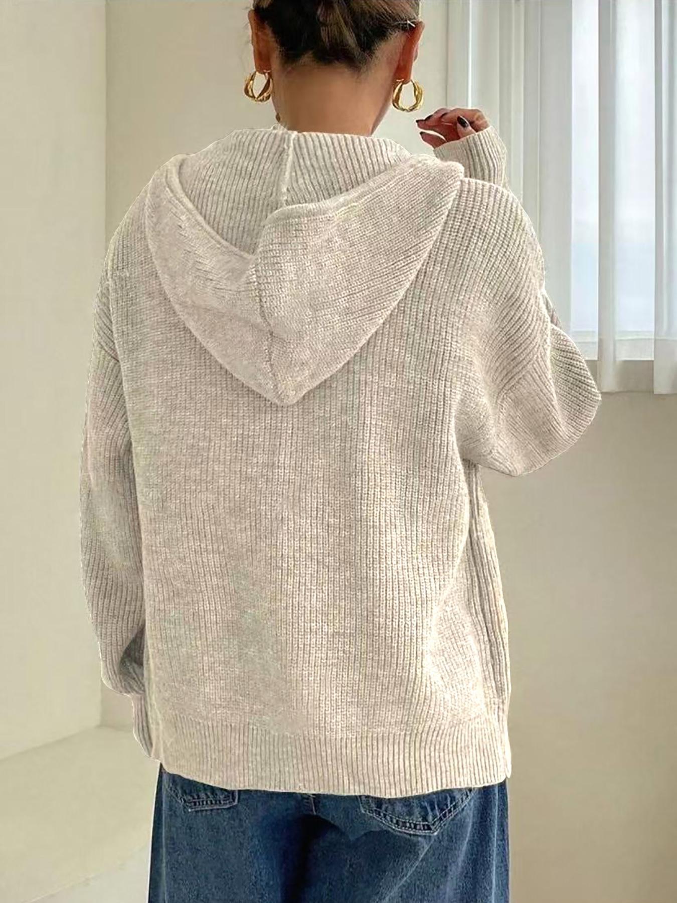 Women's Solid-Color Zip-Up Hooded Cardigan, Womenswear Casual Fit Basic Long Sleeve Knitting Knitwear for Fall & Winter, Ladies' Fashion Sweater for Daily Wear