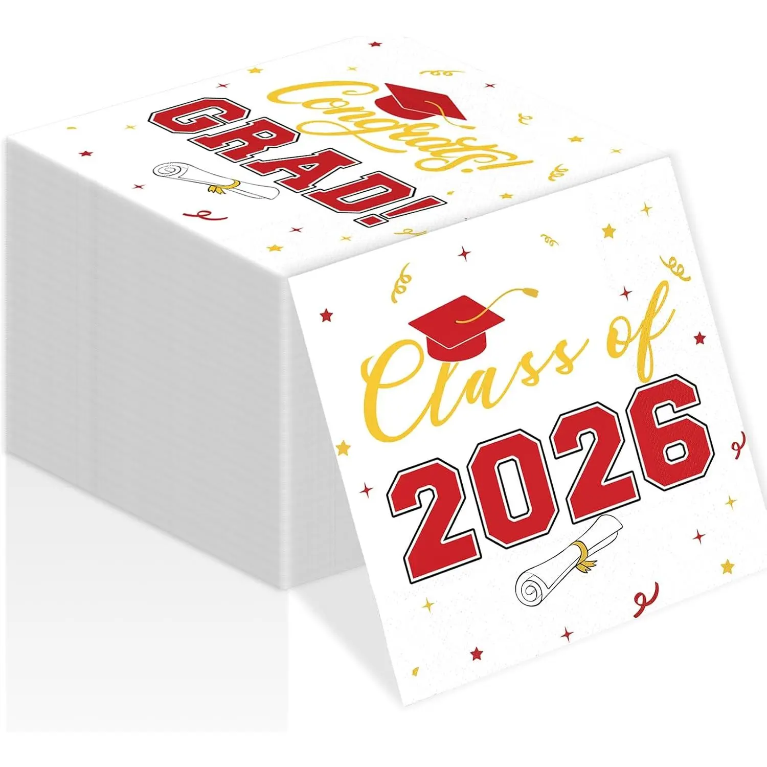 100 Pcs Durable 3-Ply Disposable Graduation Napkins, Class of 2026 6.5-Inch Square Red Napkins for Celebration, School/College Events, Convenient & Hassle-Free Cleanup