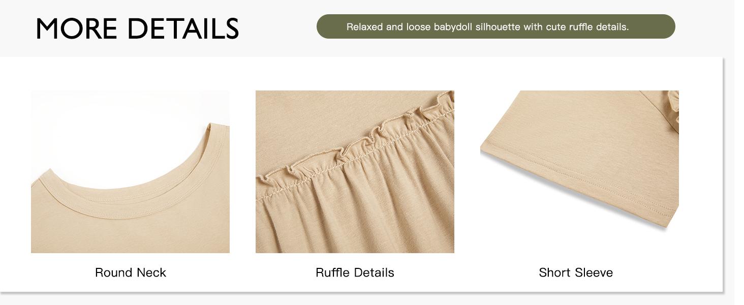 Womens Summer Babydoll Tunic Tops Pleated Short Sleeve Crew Neck Peplum T Shirts Casual Loose Fit Outfits Womenswear Blouse church outfit Breathable Chic