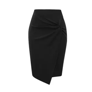 18ACTIVEKITWomen's solid color twisted tight skirt, elegant and chic high waisted knee length skirt, four season women's underwear, suitable for work and business daily wear