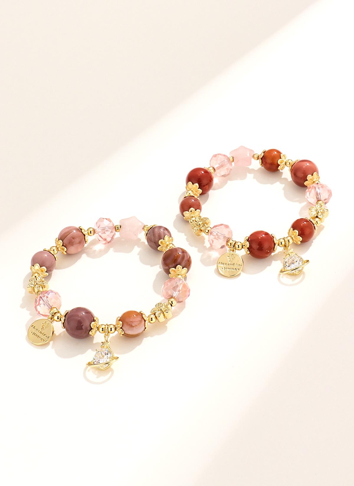 1-Piece Bohemian-Style Pink Rose Quartz, Star, and Rabbit Beaded Stretch Bracelet Set - Stackable Jewelry for Men and Women, Ideal for Daily Wear and Music Festivals