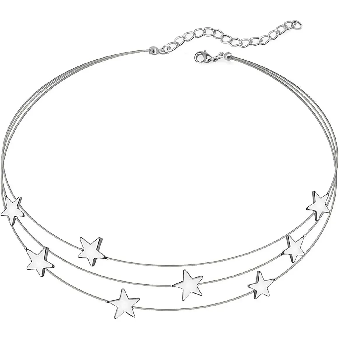 Women's Dainty Multilayer Stars Choker, Casual Female Layering Bohemian Chain Clavicle Necklace for Party, Layering Necklace, Short, Silver