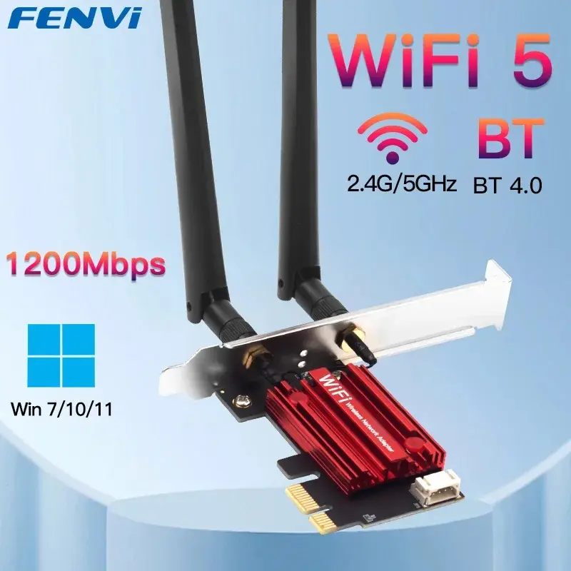 1200Mbps PCI-E WiFi Bluetooth Combo Card, Dual Band 2.4GHz 5GHz Wireless PCIe Network Adapter with Aluminum Heatsink for Desktop PC