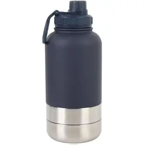 Pawfect Bed (Black Stainless) 3-in-1 Portable Pet Water Bottle, Stainless Steel Travel Container with Food Storage,Double Vacuum Insulated