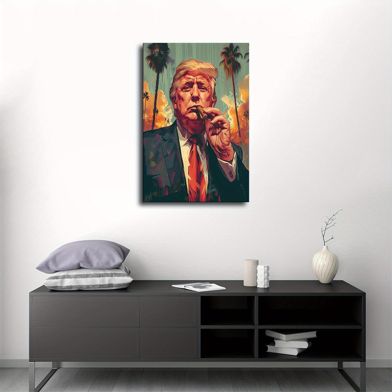 Wooden Frame Canvas Wall Art, Donald Trump Cigar Portrait, Ready to Hang, Home Decor, Office, Cafe Decoration, Gift Idea - Mixed Color Wood