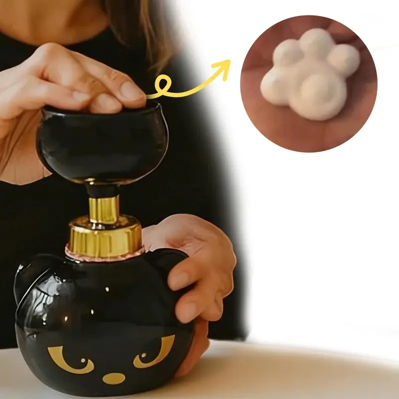 Adorable Cat Themed Foam Pump Bottle, Cartoon Black Cat Paw Flower Soap Dispenser for Daily Hand Washing