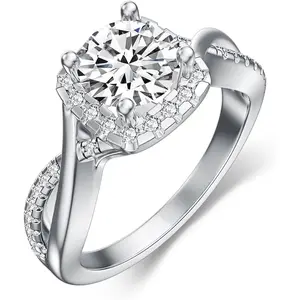 Women's 1 Carat Round Cut D Color VVS1 Moissanite Infinite Twist Ring - Non-Natural Crystal Jewelry for Engagement, Wedding, Anniversary Promises