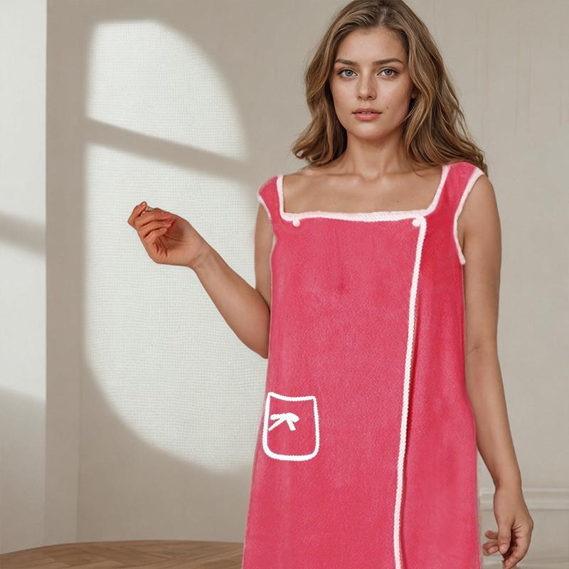 Plus Size Solid Color Bathrobe with Pocket, 2 Counts/set Absorbent Bath Skirt, Comfortable Bathrobe for Home Use, Suitable for Home, Bathroom, Hotel and Spa, Womenswear