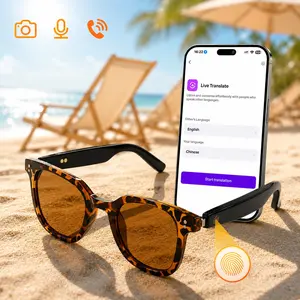 Smart Glasses, Bluetooth Glasses with 130+ Languages Translation, Open-Ear Sound Audio Calls Music, UV Protection Leopard Eyewear, Travel Beach Running, bluetooth glasses for women