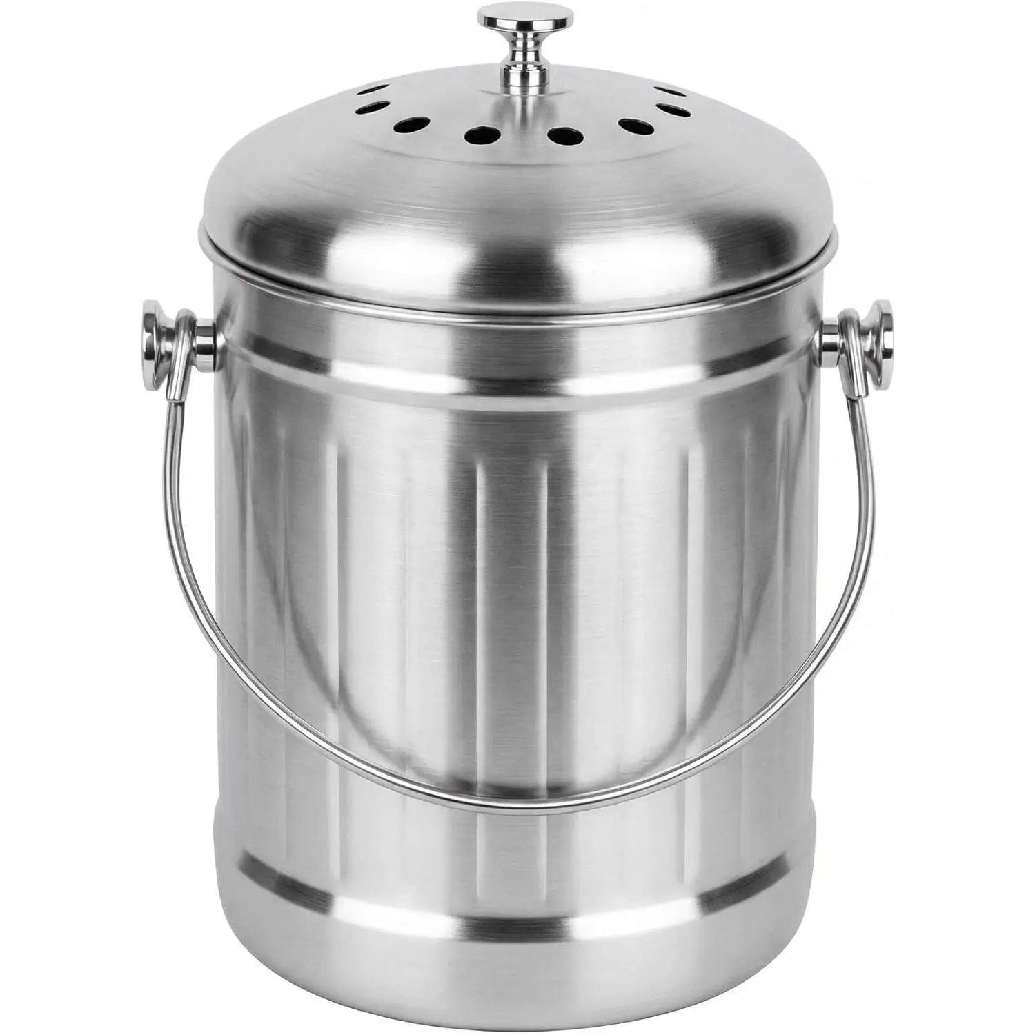 1.3 Gallons 5L Brushed Stainless Steel Kitchen Countertop Undersink Indoor Odorless Composting Compost Bin Countertop Composter with Charcoal Filter Inside Lid Brushed