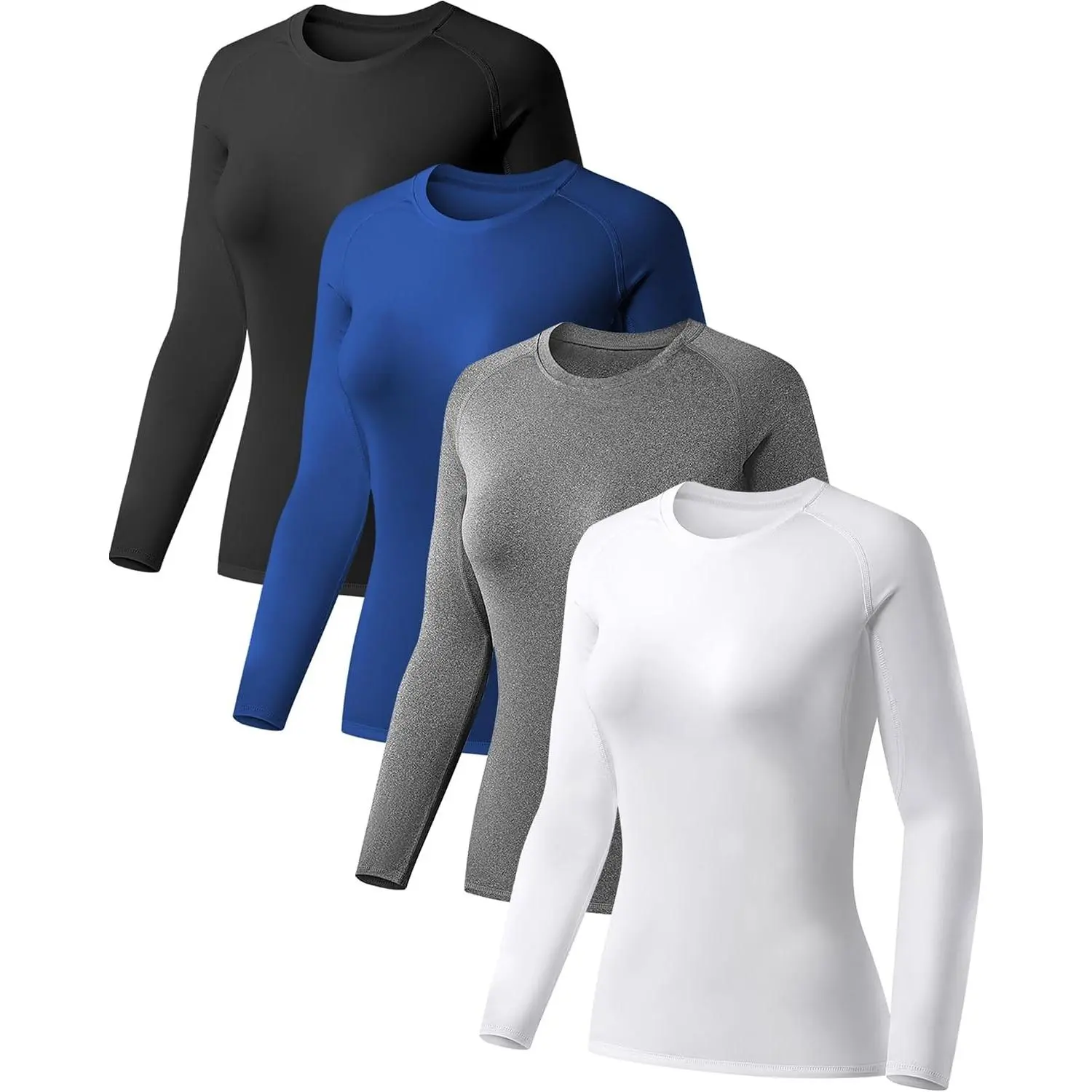 Women's 4-Pack Long Sleeve Compression Shirts - All Seasons Performance Wear, Athletic Baselayer for Workout Sports Gear