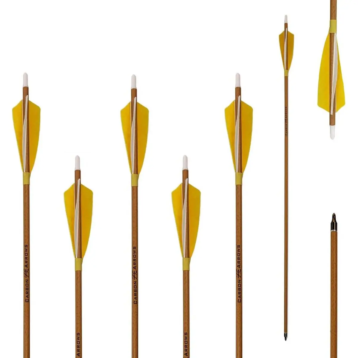 Archery Carbon Arrows 500 Spine with Helical Real Feathers and Removable Tips for Compound Recurve Bow (6 Pack)