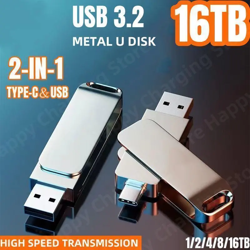 16TB Flash Drive USB 3.2 High Speed USB Transfer Type-c 2-In-1 8TB 16TB OTG Pendrive Waterproof Flash Disk For Computer