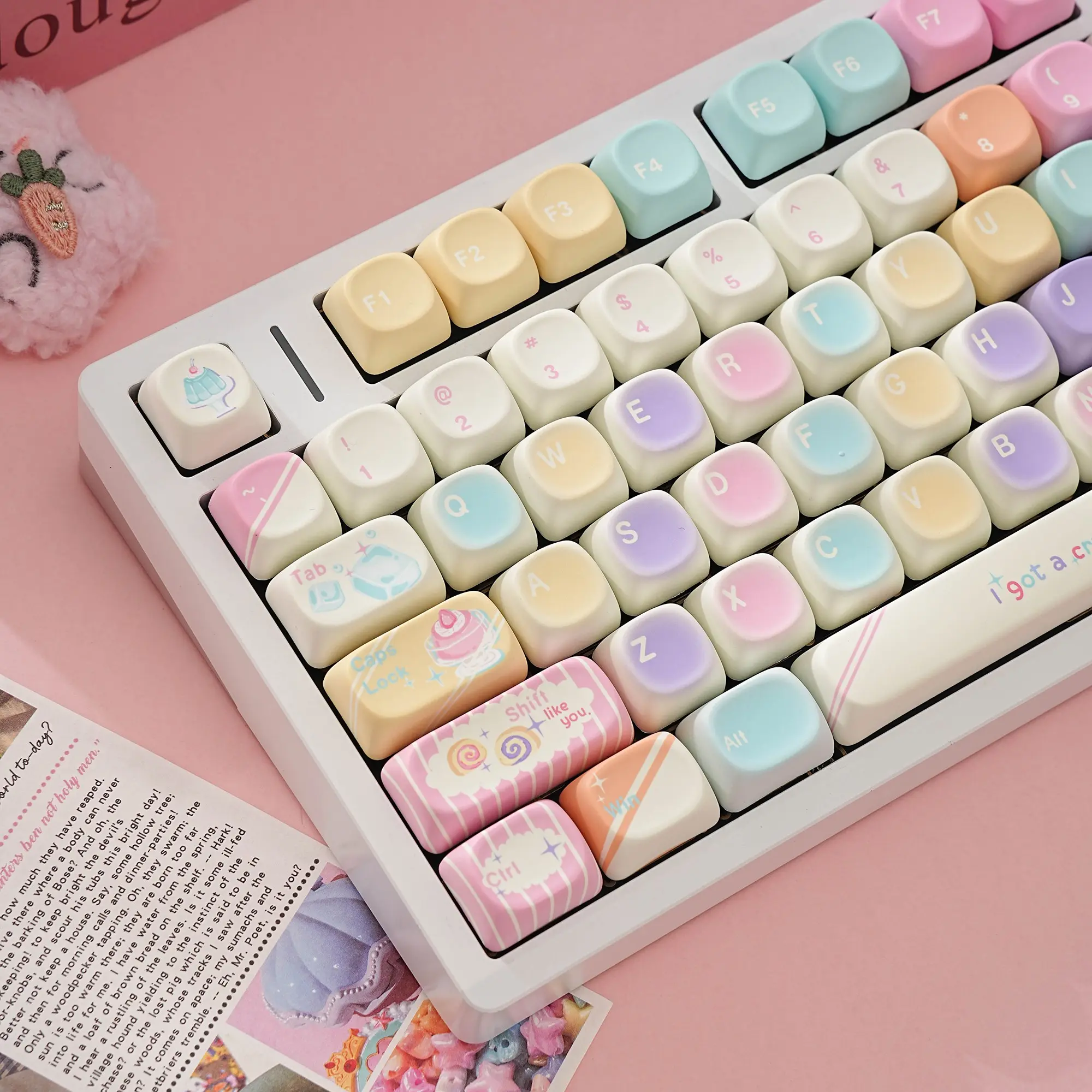 Moa Jelly Sea Keycaps 130 Keys, 5-Sided Heat Transfer, German French Spanish English Uk Layout, Mechanical Keyboard, Split Spacebar, Simple Fresh Design