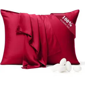 100% Pure Silk Pillowcase 2 Pack for Hair and Skin, Both Sides 23 Momme 6A+ Mulberry Silk Pillowcases with Hidden Zipper, Soft&Cooling Pillow (Red, King 20x36)