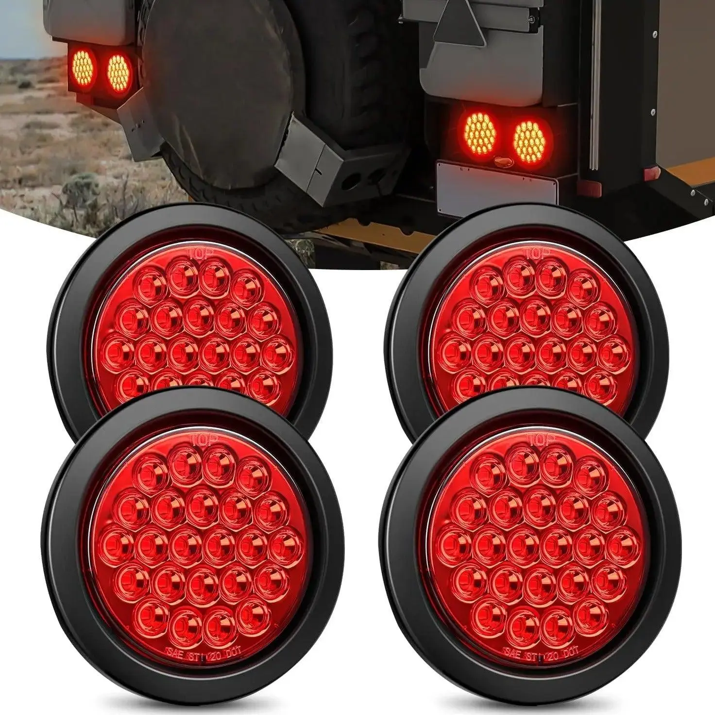 Nilight 4-Inch Red Round LED Tail Lights, 24-LED Flush Mount with Grommets, 4-Pack Water Resistant for Travel Trailers, Boats, Tractors, Led Lights, 12V Dc Trucks