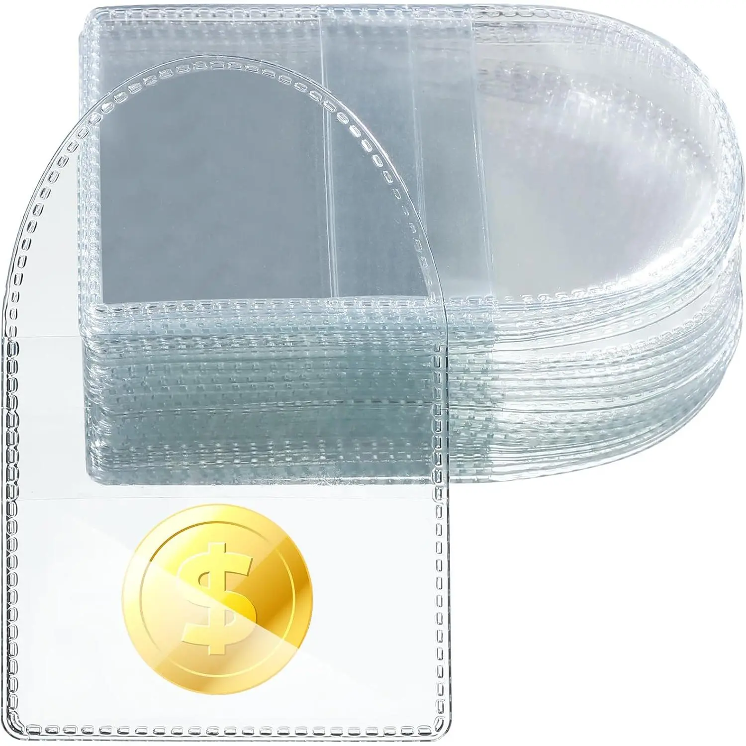 50 count 2.2 x 2.2 Inches Single Pocket  Sleeves Collector Individual Clear Plastic Sleeves Holder Small Plastic  Holder Pouch Single Protector for  Storage(Round)