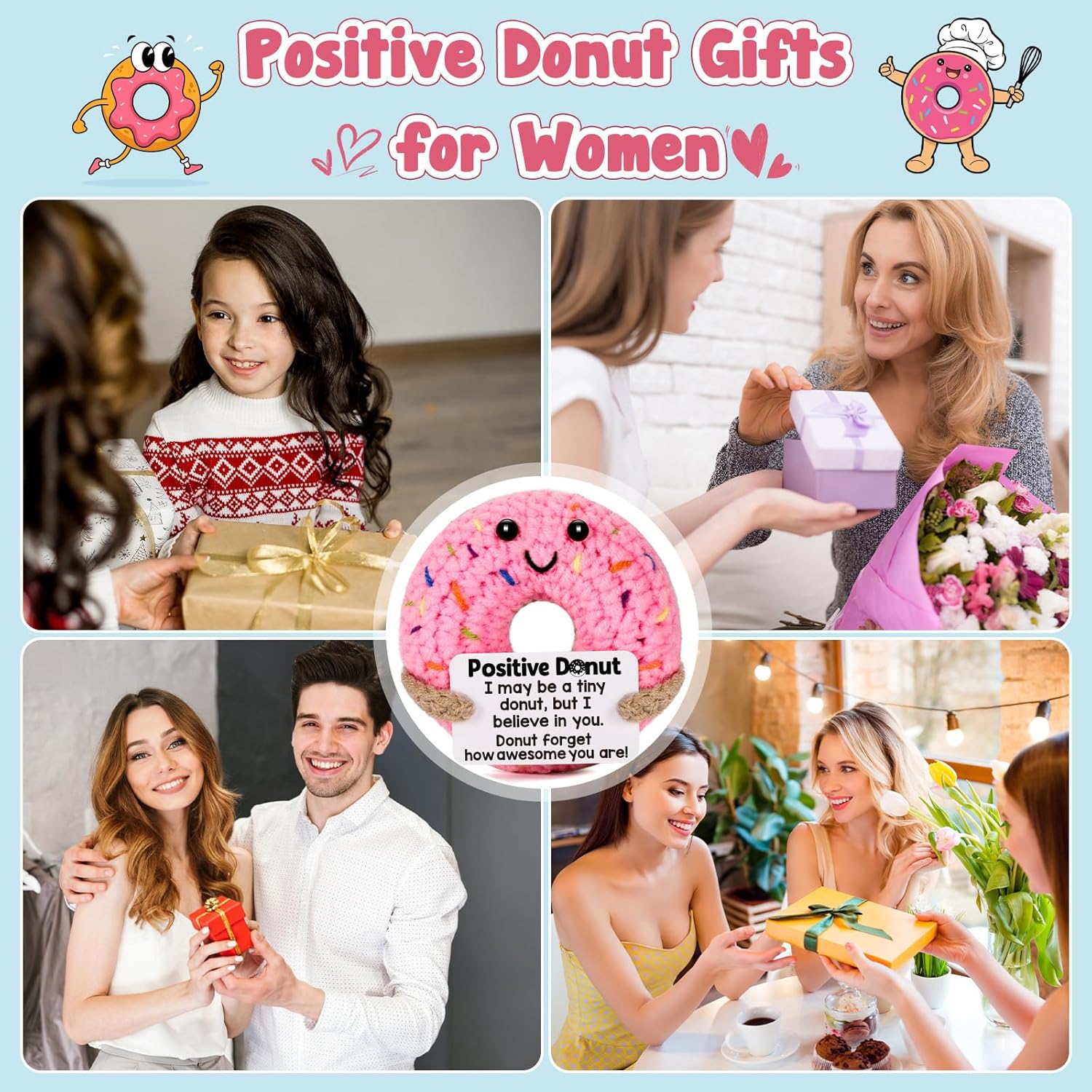 Easter Basket Stuffers for Teens & Kids - Perfect Easter Basket Essentials, Inspirational Birthday Graduation Gifts, Motivational Emotional Positive Crochet Donut Presents for College Students, Her & Girl Friends to Encourage and Warm Heart