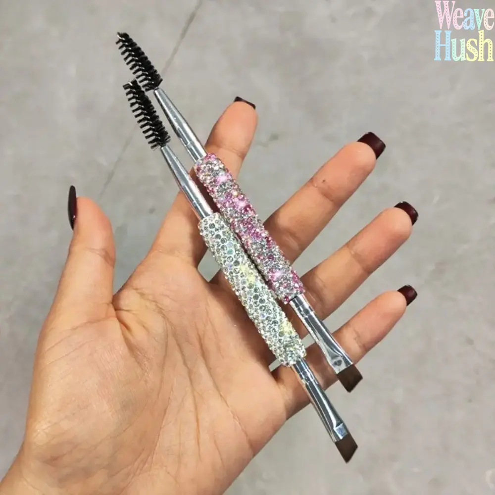 2-In-1 Dual-End Eyebrow Brush, Luxury Golden Rhinestone Handle Portable Makeup Tool, Durable Synthetic Fiber Spoolie & Brow Powder Applicator, Versatile Eyebrow Styling Cosmetic Tool For Daily Facial Beauty