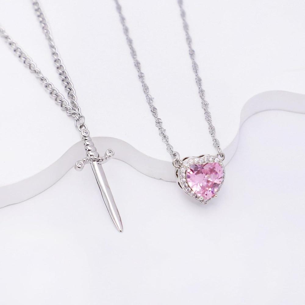 Romantic Sword Pierced Heart Necklace - Gold Chain Trendy Jewelry with Red Crystal Pendant, Perfect Valentine's Day Gift for Best Friend or Lover