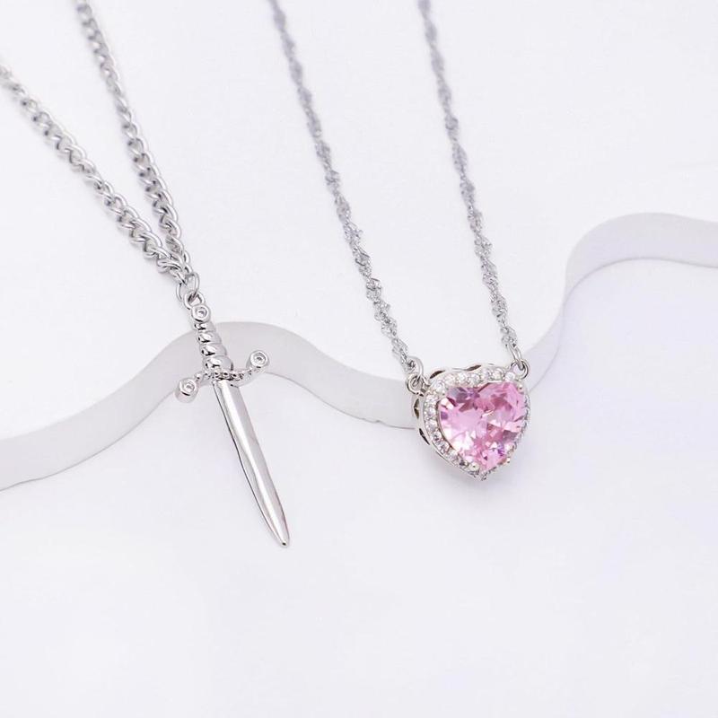 Romantic Sword Pierced Heart Necklace - Gold Chain Trendy Jewelry with Red Crystal Pendant, Perfect Valentine's Day Gift for Best Friend or Lover