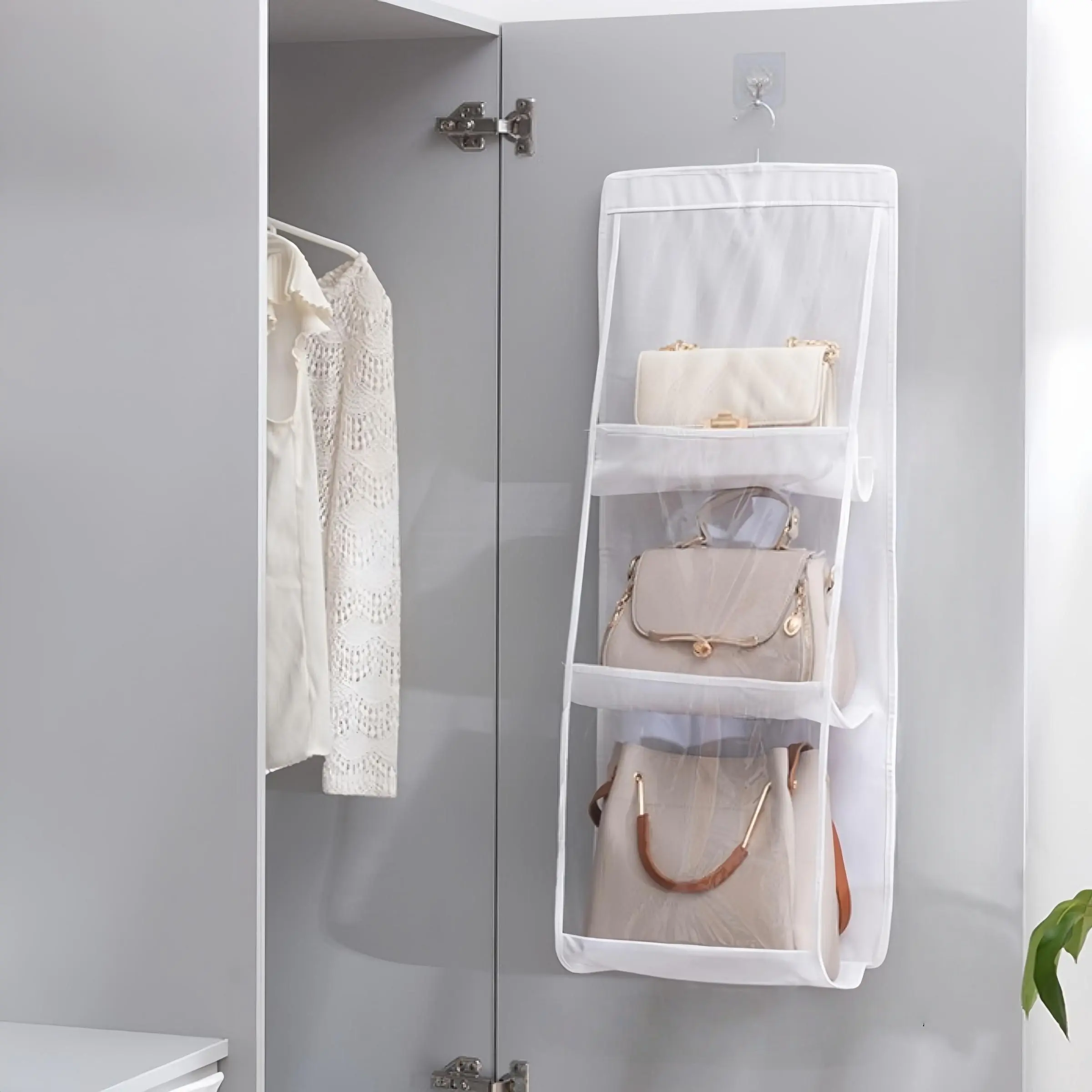 Space-Saving Bag Storage Box, Multi-Layer Hanging Handbag Wallet Organizer for Closet, Compact Bag Storage Rack, Ideal for Wardrobe Organization