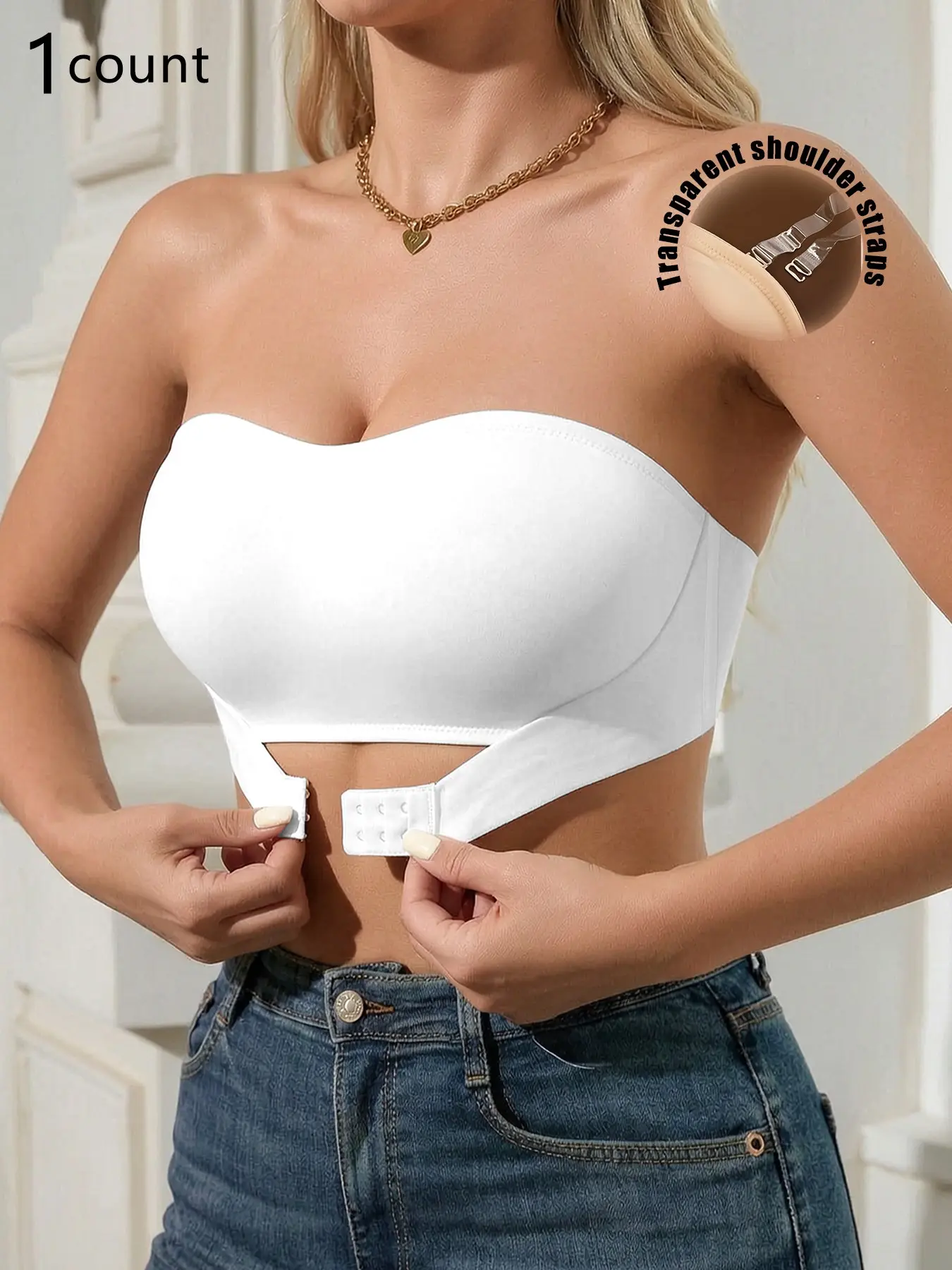 Women's Strapless Front Buckle Bra, Push-Up Bralette, Wireless Bandeau, Comfortable Breathable Backless Elegant Lingerie, All Season Daily Wear
