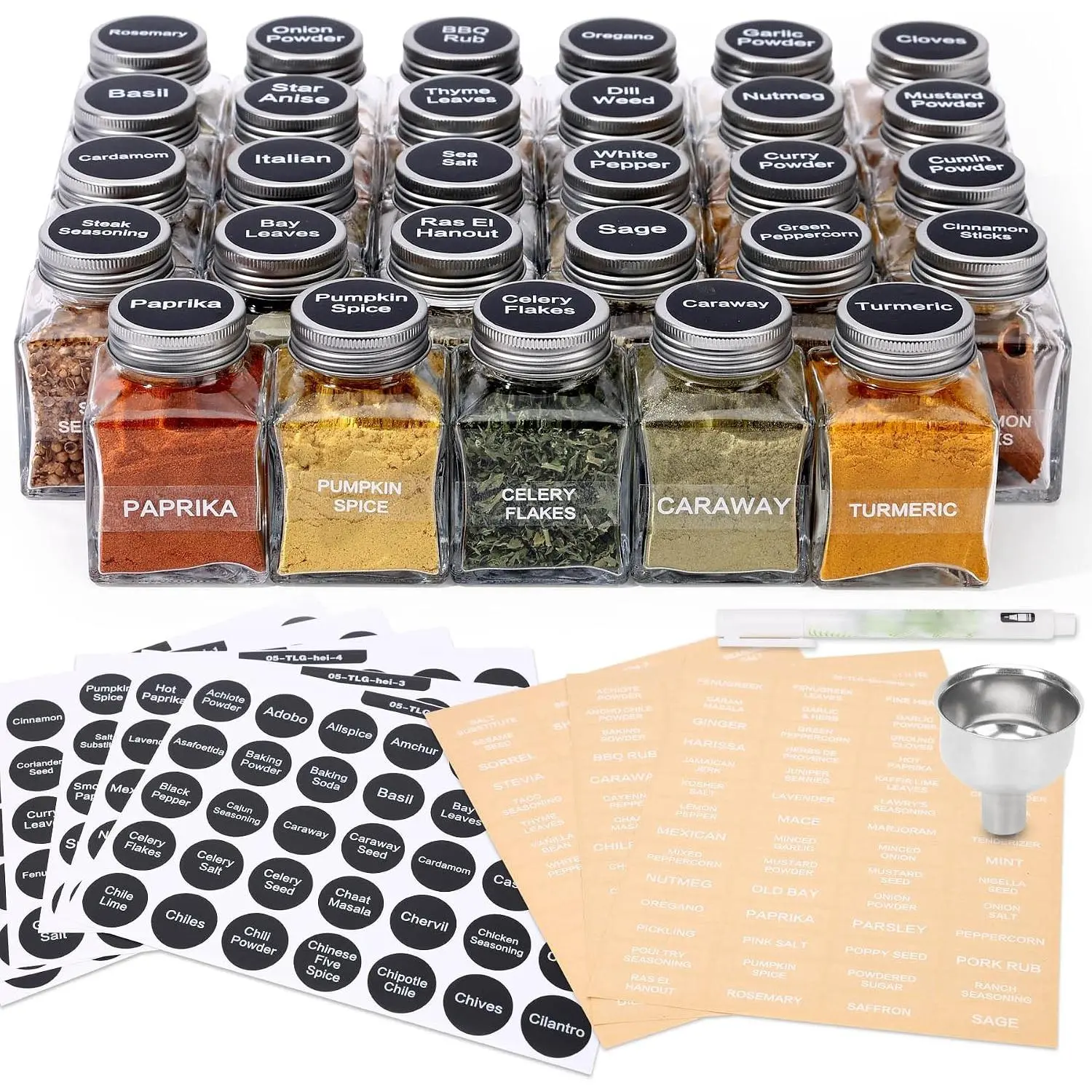 Design  Jars with 372 Labels, 29-Pack 4.5 oz Personalized Cubic Clear Glass  Jars with Shakers, , Empty Square  Kitchen Storage Containers