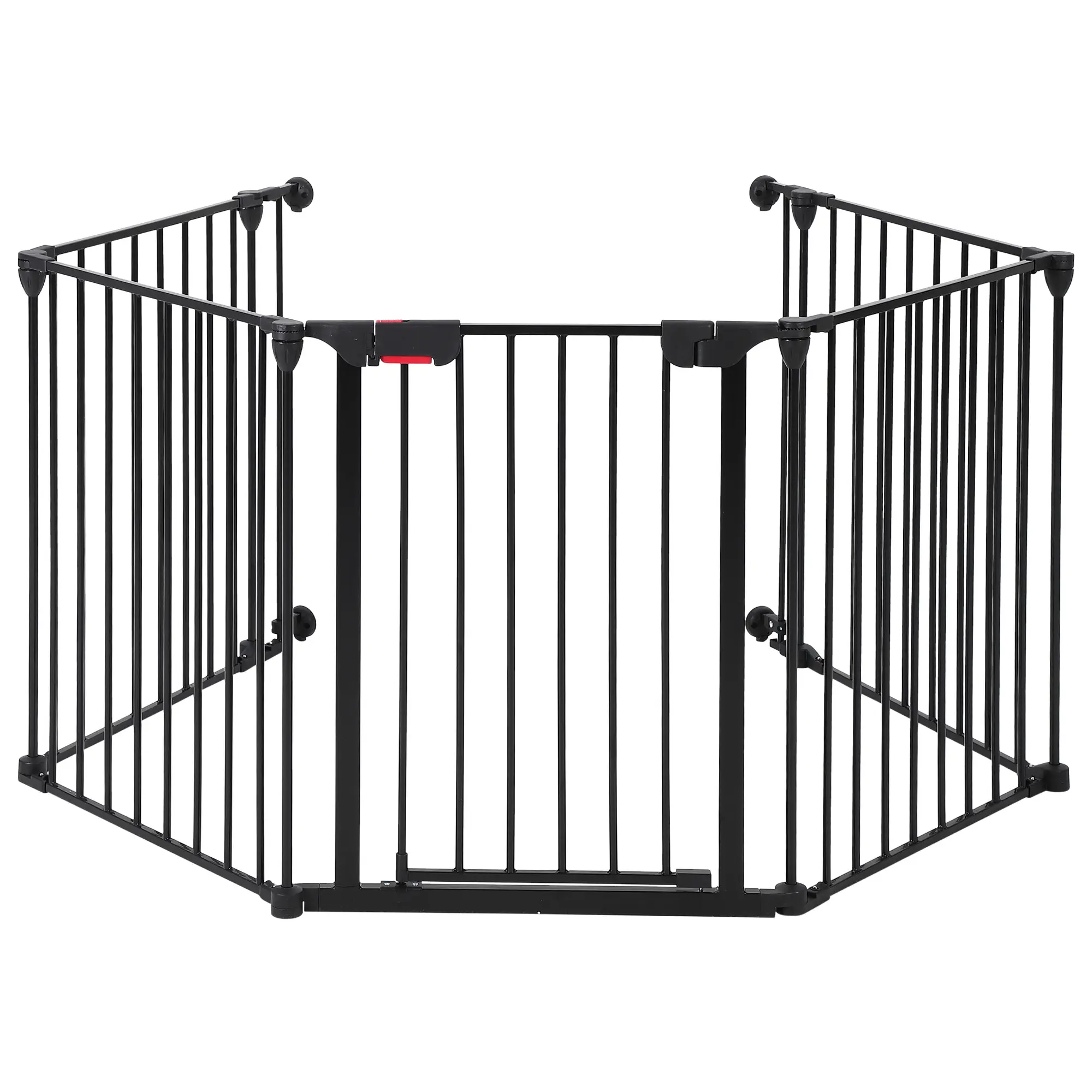 29 Inch High Extra Wide Metal Baby Gate with Door, Adjustable Multi Panel Pet Safety Playpen and Barrier for Stairs Doorways, Anti-Pinch Mesh Child Safety Gate Extra Wide, Foldable Portable Dog Fence for Indoor Outdoor White Black