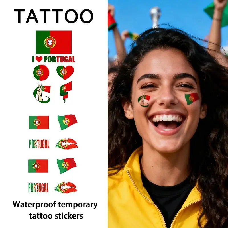 Portugal Flag Temporary Tattoo Sticker, Long-lasting and Waterproof, Festival, Football, Soccer Fan Face Stickers, Arm, Face