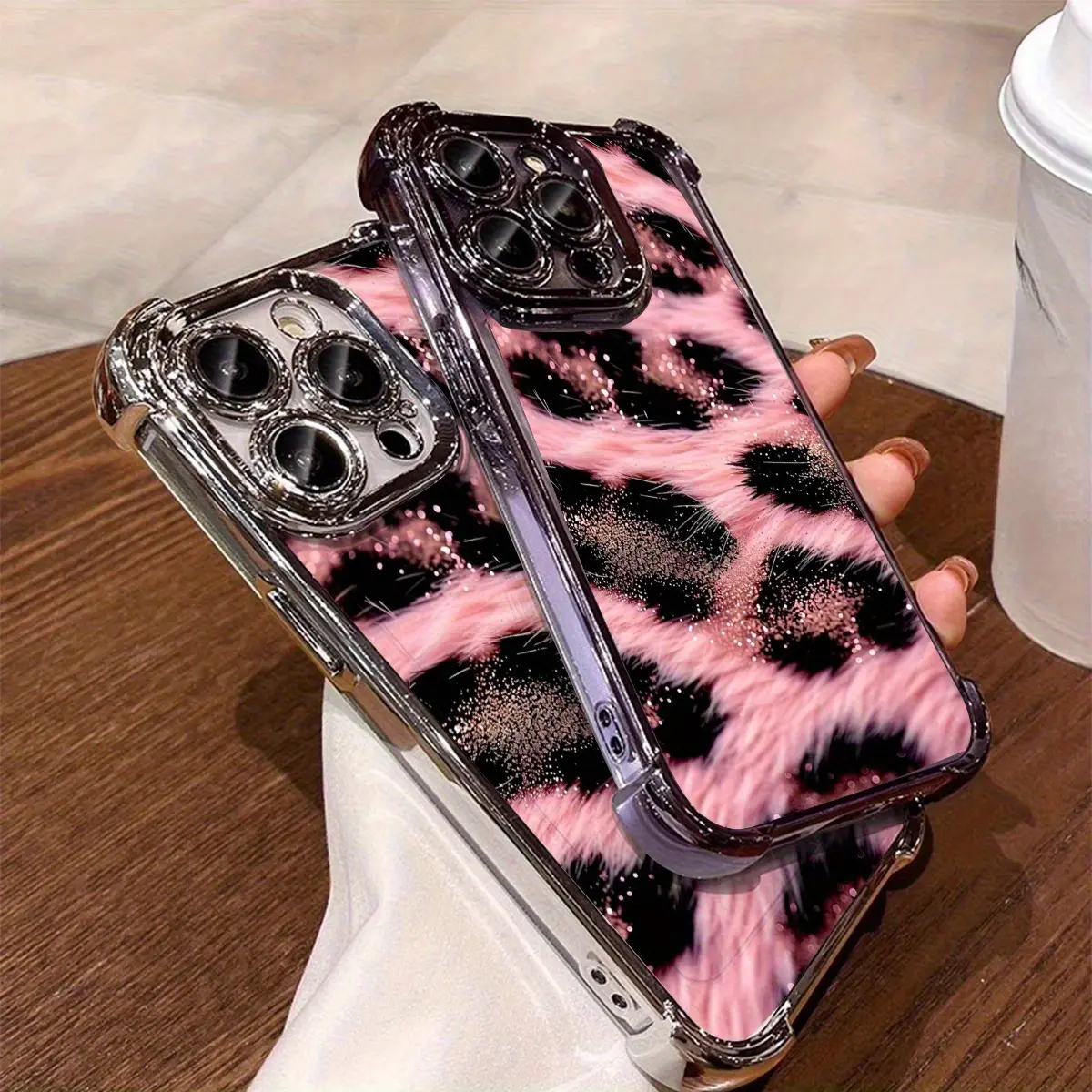 New Shock-Resistant, Pink And Black Leopard Print Phone Case for Iphone 11, 11Pro, 11Pro Max, 12, 12Pro, 12Pro Max, 13, 13Pro, 13Pro Max, 14, 14Pro, 14Pro Max, 14Plus, 15, 15Pro, 15Plus, 15Pro Max, 16, 16Pro, 16Plus, 16Pro Max, X, XR, XS, Xsmax. Perfect G