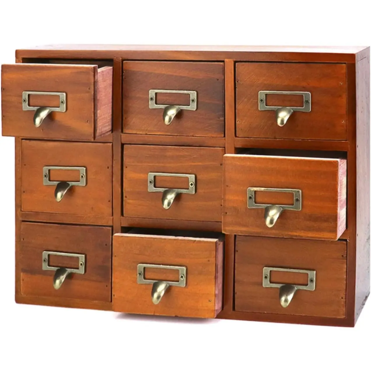 Desk Drawer Organizer, Wooden Vintage Apothecary Cabinet with 9 Drawers, Home Office & Tea & Dresser Bedroom Organization and Storage, Traditional Apothecary Cabinet