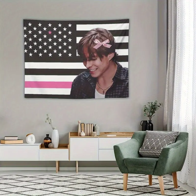 1pc Nicholas Chavez Fabric - Pink American Flag Design with "Cameron" Text, Durable Polyester Material, Perfect for Dorm Decor, Room Decoration, Or Gift, Dorm Room Decor |   Patriotic Design |   Durable Fabric, American Flag Decor