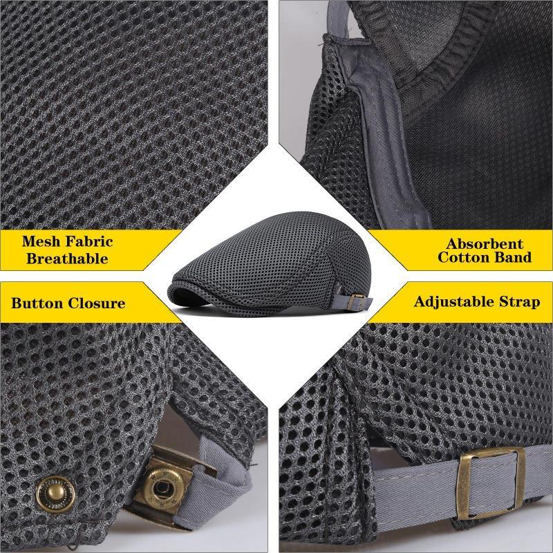 Men's Breathable Mesh Summer  – Adjustable Flat Cap, Newsboy Cap, Beret, Ivy Cap, Irish Driver Cap, and Fishing  Vintage Large Capacity Style Messenger Bag Playing Card Fedora Hat