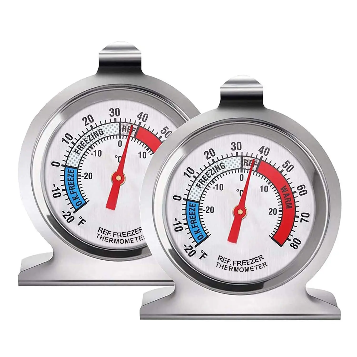 2 Pack Refrigerator Thermometer, 30-30°C/20-80°F, Classic Fridge Thermometer Large Dial with Red  Thermometer for Freezer Refrigerator Cooler