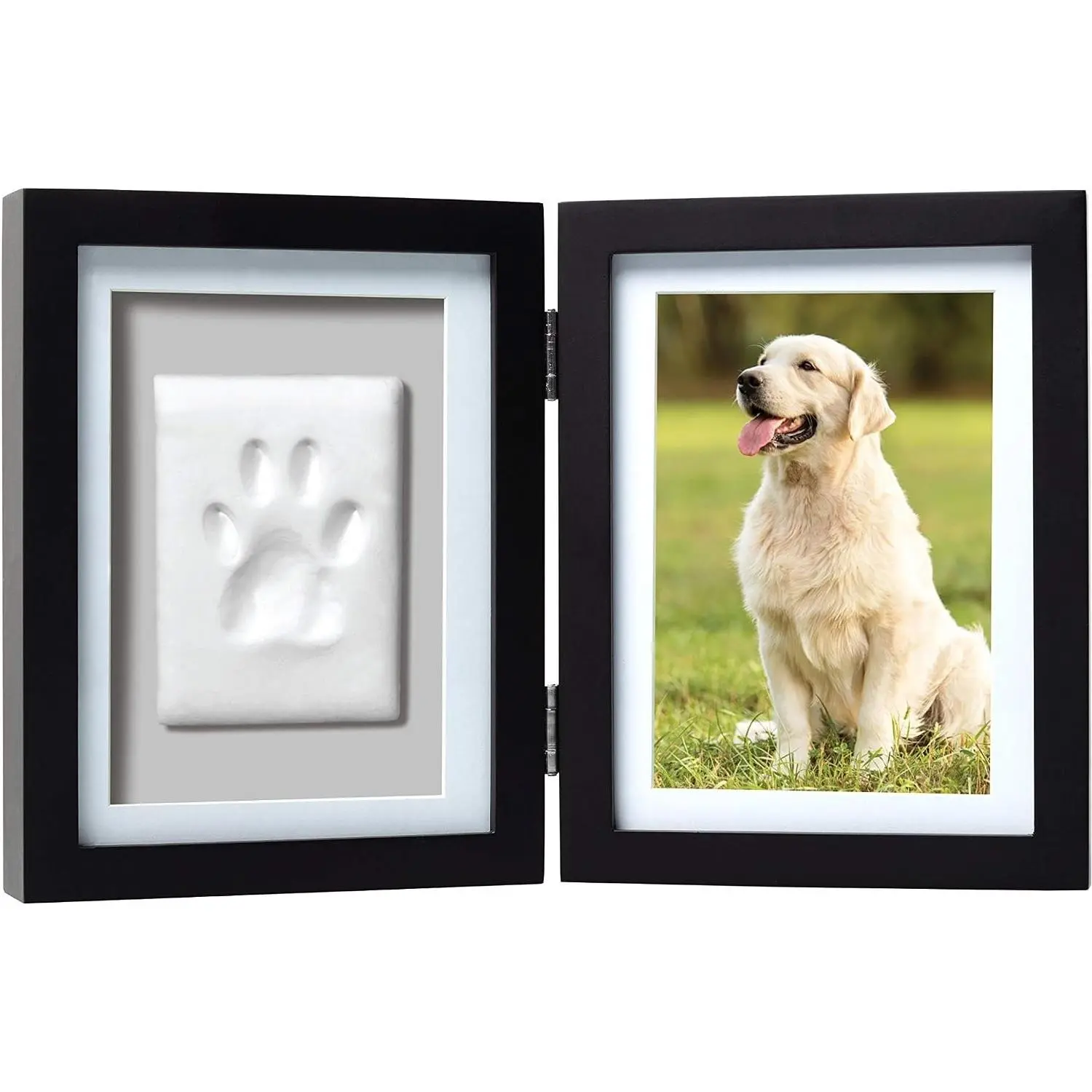 Pet Paw Print Photo Frame with Clay Imprint Kit - Wooden DIY Memorial Keepsake for Cats and Dogs, No Mess Clay for Perfect Pawprints, Ideal Home Decor and Gift, BlackGift