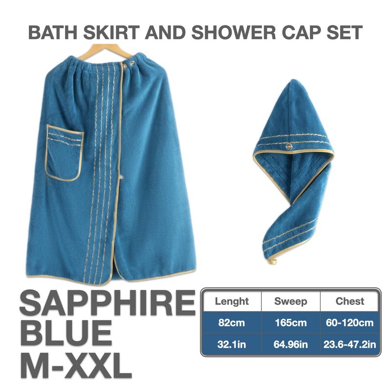 2pcs Luxury Coral Velvet bath towel wrap Set - 300GSM Embroidered Bath Wrap & Shower Cap (M-XXXXL), Ultra Soft & Quick-Dry with Modest Coverage Design - Hotel Grade for Women's Home & Travel Essentials, Large Bath Towels