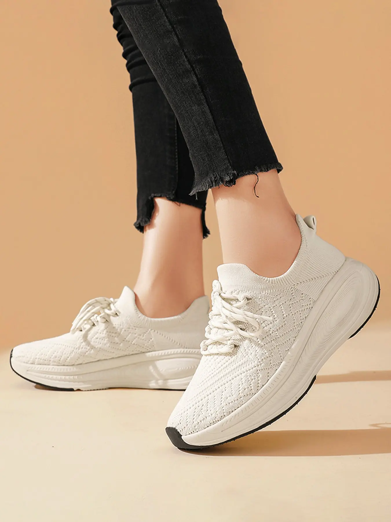 Unisex Breathable Flyknit Slip-On Shoes, Soft Sole Anti-Slip Shock Absorption, Magic Tape Hollow Out No Heel, Casual Spring & Fall Footwear