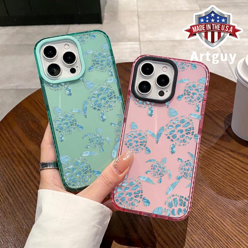 Phone Case for iPhone 16 Plus 15 Pro Max 14 13 12 11 Light Blue Turtle Pattern Non-Yellowing Shockproof Soft Silicone Transparent Cover
